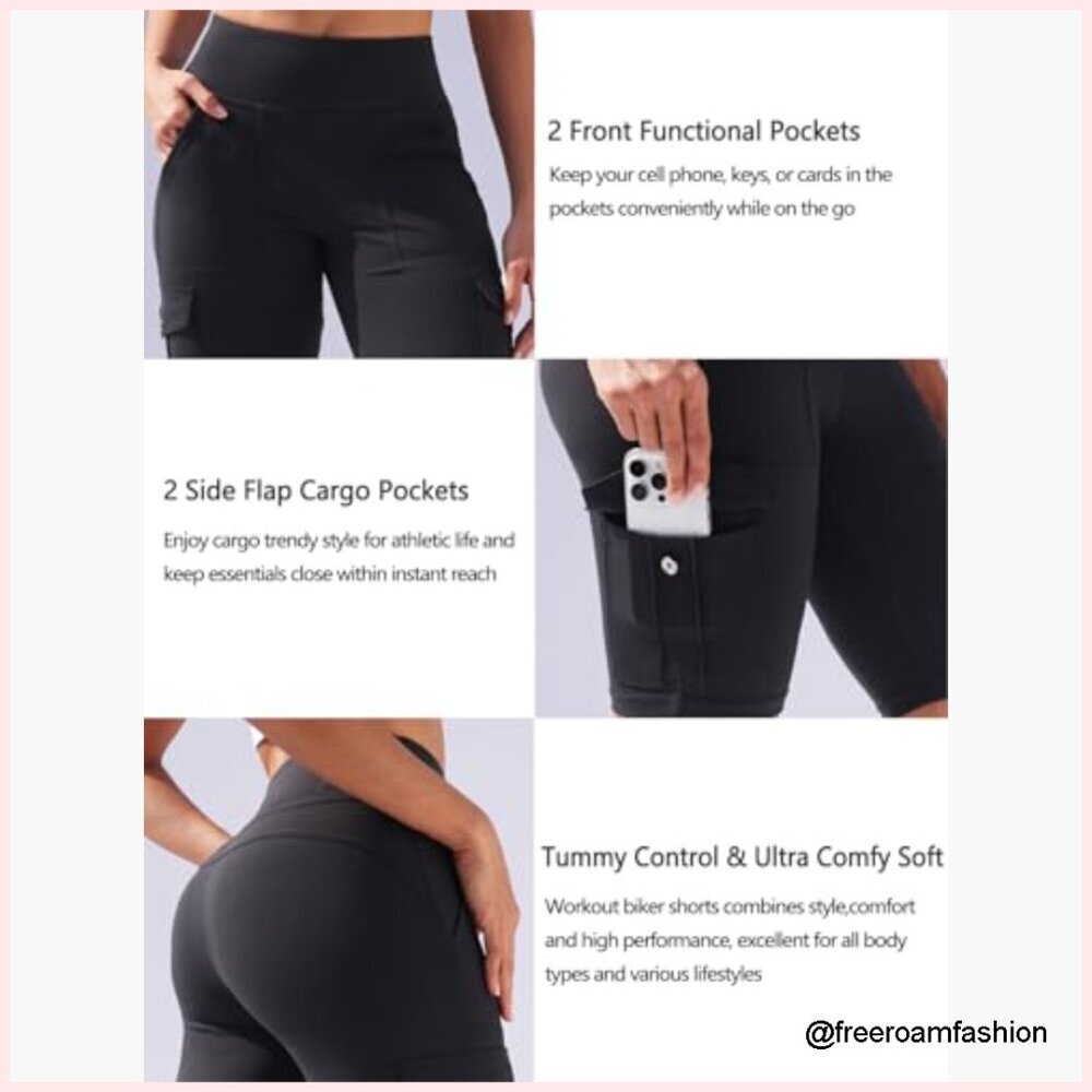 High Waisted Tummy Control Yoga Shorts with Cargo Pockets - Picture 5 of 7